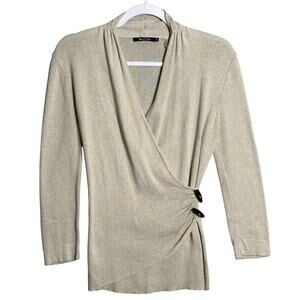 Nic+Zoe Sz M‎ Lightweight Wrap Toggle Sweater Oatmeal lyocell cozy minimalist